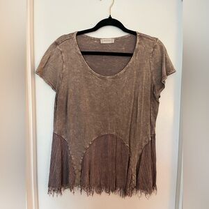 Altar'd State Brown Asymmetrical Pleated Short Sleeve Tee